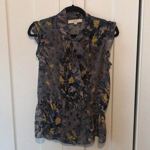 LOFT FLORAL SHORT SLEEVE BLOUSE SIZE S